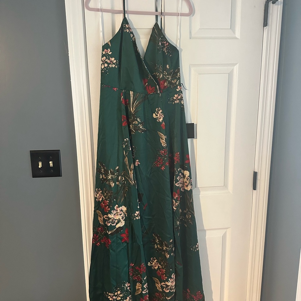 Lulu’s Floral Green Halter Maxi Dress